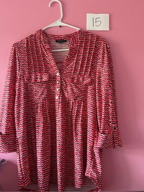 Ava & Grace Pink Patterned Button-Front Tunic